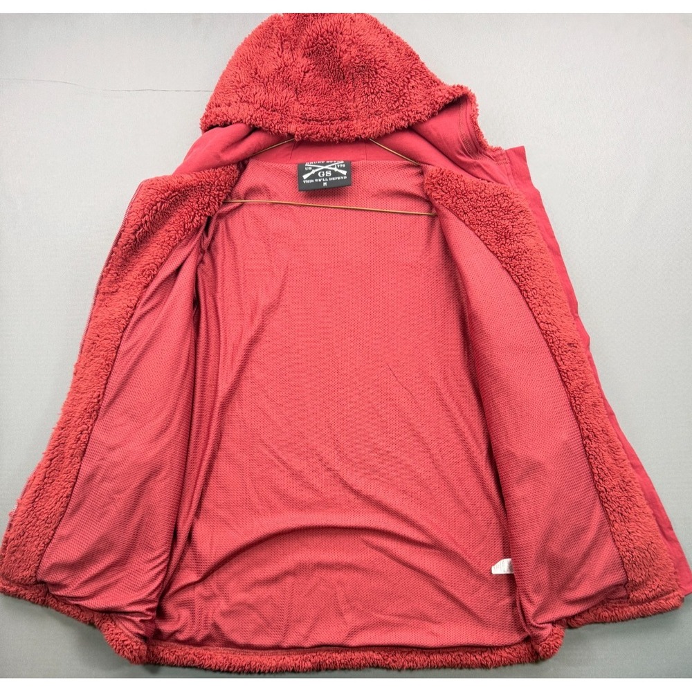 Grunt Style Sherpa Fleece Hooded Jacket Full Zip Flag Patch Red | Men's Medium - Picture 4 of 16